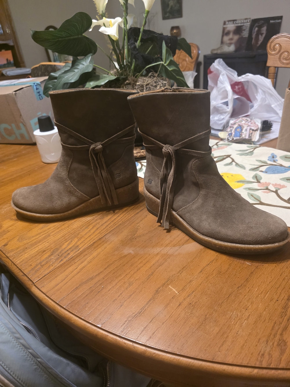 Born Taupe Suede Wrap-Tie Ankle Boots - Picture 3 of 4
